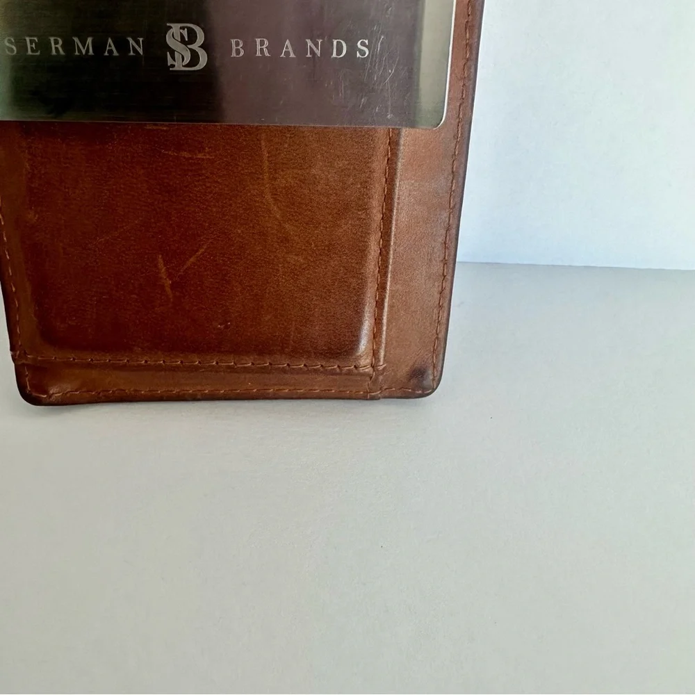 Serman Brands Men’s Slim Money Clip Wallet in Compact Cognac Brown Leather